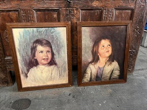 2 prenten van meisjes op board, Antiek en Kunst, Kunst | Schilderijen | Klassiek, Ophalen of Verzenden