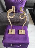 2 Goudkleurige kandelaars, Ophalen of Verzenden, Gebruikt, Overige materialen, 25 tot 50 cm