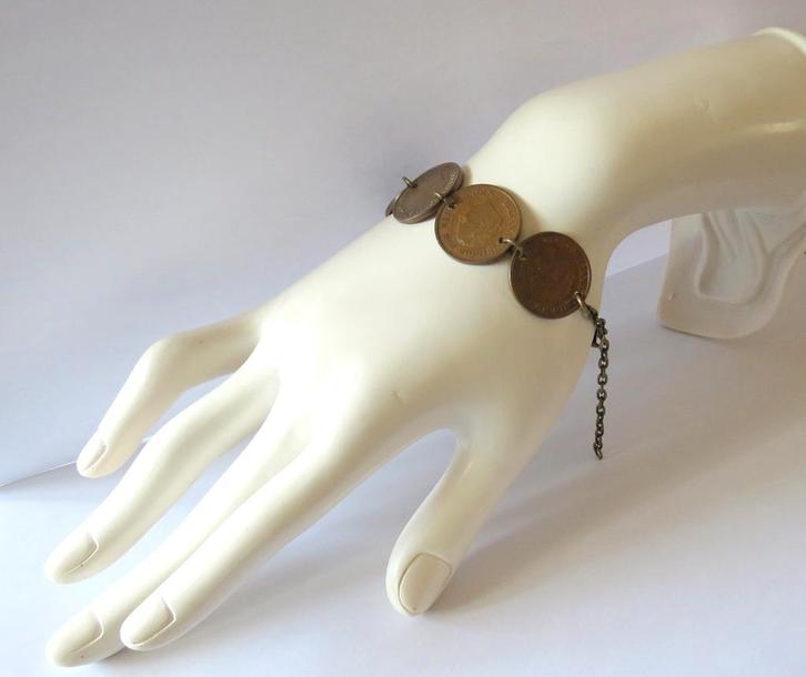 Handmade Armbandje met echte oude Nederlandse  stuivers, Sieraden, Tassen en Uiterlijk, Armbanden, Nieuw, Overige materialen, Beige