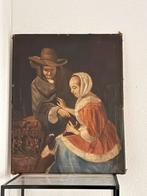 Oude meester schilderij met figuren en hond, Ophalen of Verzenden