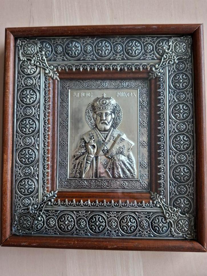 Oude Grieks Orthodoxe Icoon - Heilige Nicolaas, Verzamelen, Religie, Gebruikt, Christendom | Katholiek, Beeld(je), Ophalen of Verzenden