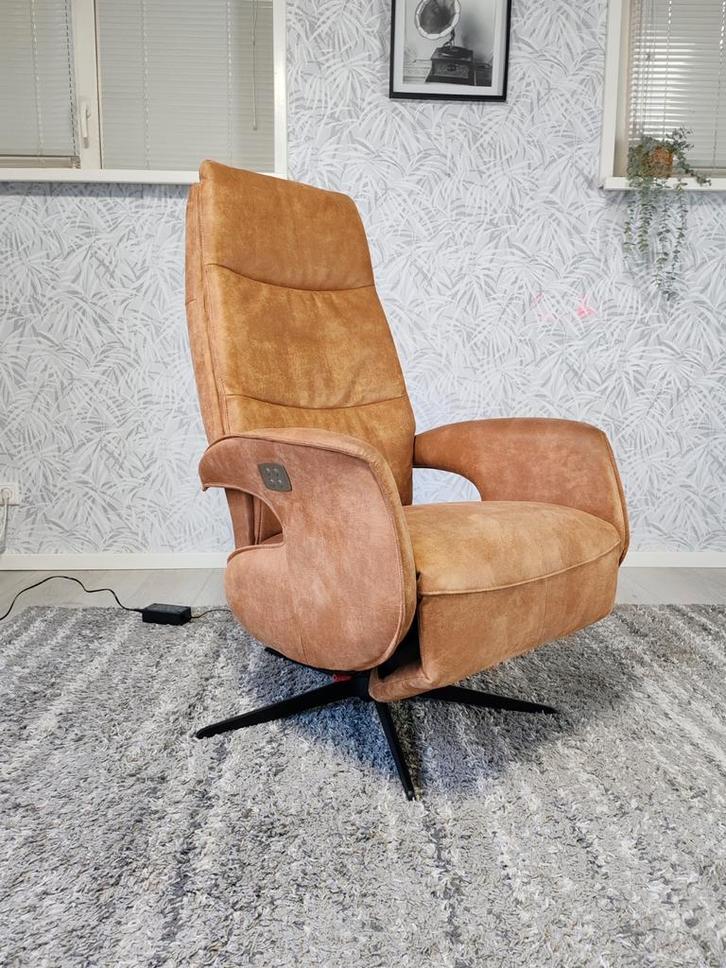 Hjort Knudsen elektrische design relax fauteuil, Huis en Inrichting, Fauteuils, Zo goed als nieuw, Leer, Stof, 50 tot 75 cm, Ophalen of Verzenden