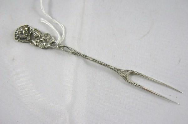 Zilveren vleesvorkje - cocktailvorkje - Hildesheimer Antiko, Antiek en Kunst, Curiosa en Brocante, Ophalen