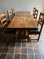 Frans-eiken Eettafel 210 x 85 x 7 cm met 6 stoelen, Huis en Inrichting, Tafels | Eettafels, 200 cm of meer, 50 tot 100 cm, Landelijke stijl