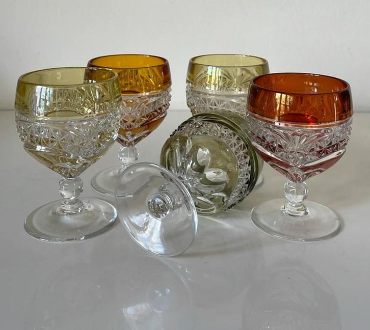 5 Hofbauer gekleurde kristallen glazen, Verzamelen, Glas en Borrelglaasjes, Zo goed als nieuw, Overige typen, Ophalen of Verzenden