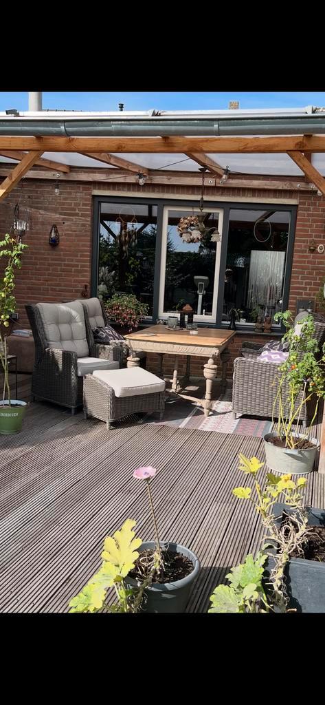 4 lounge stoelen met Henri II tafel en voetenbank, Tuin en Terras, Tuinstoelen, Zo goed als nieuw, Ophalen