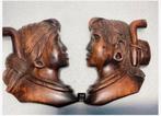 2 houten indianen hoofden gezichten plat set, vaste prijs, Ophalen of Verzenden