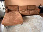 Comfortabele bruine camel cognac hoekbank, Ophalen, 250 tot 300 cm, Gebruikt, 75 tot 100 cm