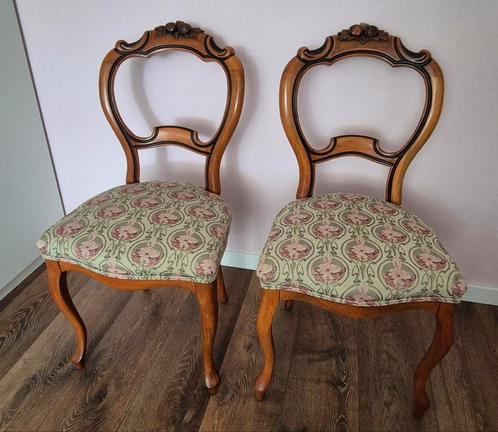 Antieke Eetkamerstoelen - Set van 2 - Art Nouveau bekleding, Antiek en Kunst, Antiek | Meubels | Stoelen en Banken, Ophalen of Verzenden