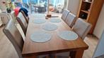 Eethoek zware tafel, 6 leren stoelen, Ophalen of Verzenden