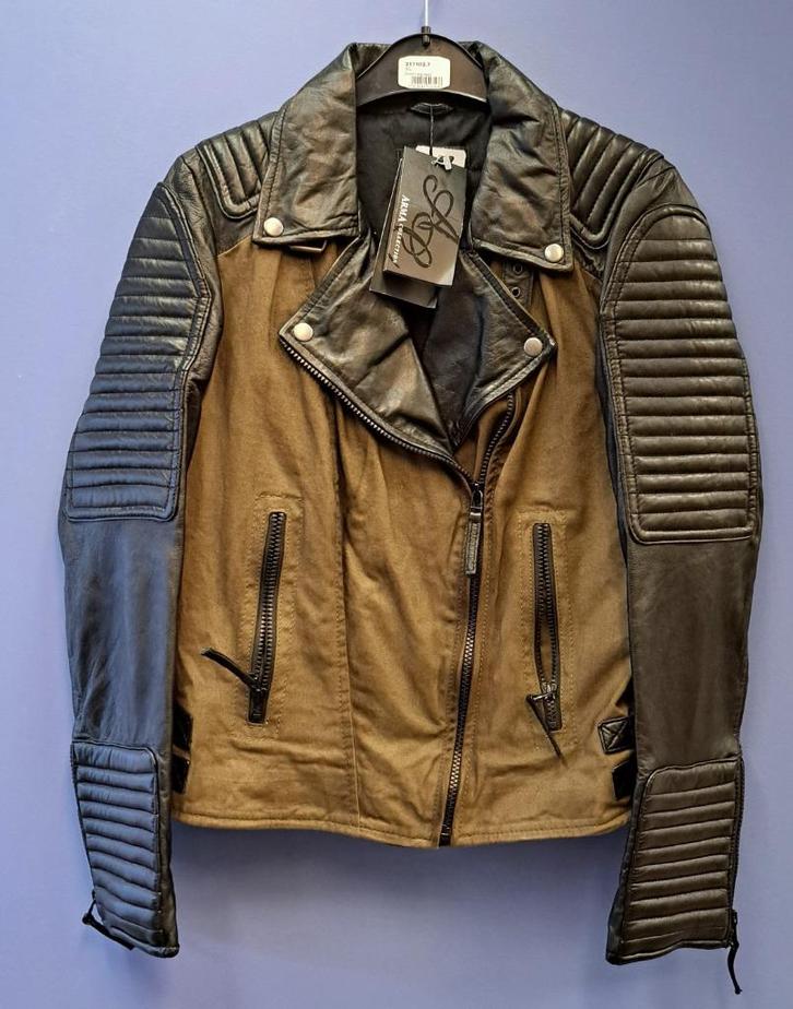 Arma nieuwe bikers jack schaapsleer + khaki katoen 38 44894, Kleding | Dames, Jassen | Zomer, Nieuw, Maat 38/40 (M), Groen, Ophalen of Verzenden