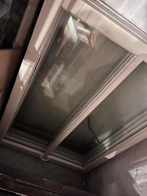 4 getoogde t schuiframen met bovenlichten en deurtjes, Doe-het-zelf en Verbouw, Glas en Ramen, Gebruikt, Gevelraam of Ruit, 120 tot 160 cm