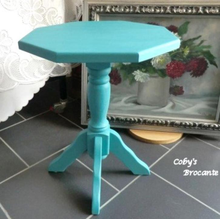 Bijzettafel/ plantentafel Ibiza style turquoiseblauw, Huis en Inrichting, Tafels | Bijzettafels, Gebruikt, Overige vormen, 45 tot 60 cm