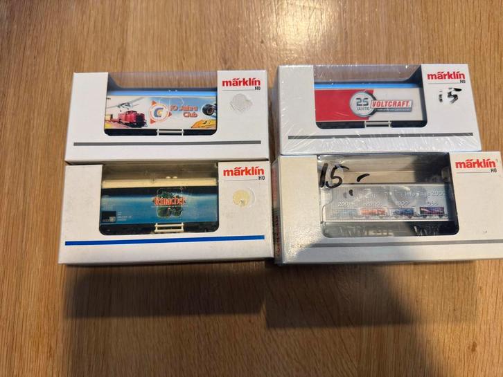 Marklin, HO, 4 goederen wagons nieuw in doos met reclame, Hobby en Vrije tijd, Modeltreinen | H0, Zo goed als nieuw, Wagon, Wisselstroom