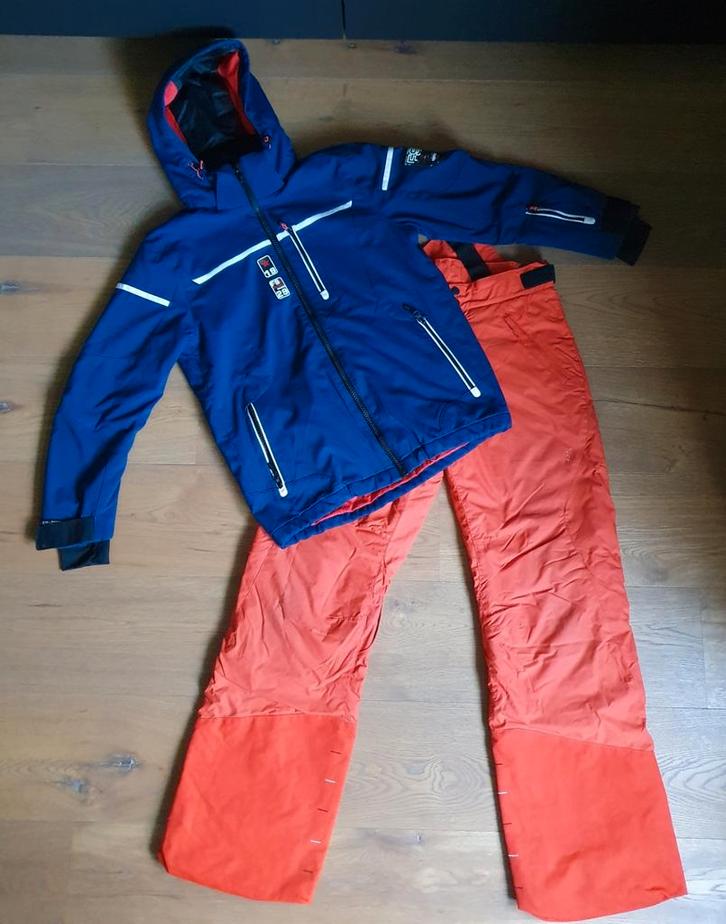 Blauwe skijas van Falcon maat 152 en oranje skibroek Oxylane, Kinderen en Baby's, Kinderkleding | Maat 152, Zo goed als nieuw