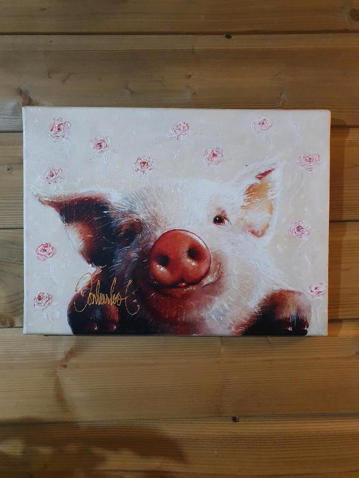 Schilderij van een varken Donkersloot, Antiek en Kunst, Kunst | Schilderijen | Klassiek, Ophalen of Verzenden