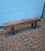 Houten bank met metalen poten, Antiek en Kunst, Ophalen