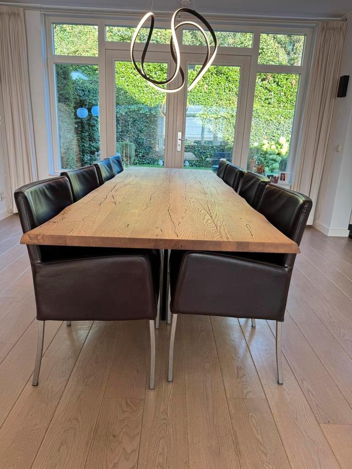 Donkerbruine Lederen Stoelen (8 stuks) met RVS Poten, Huis en Inrichting, Stoelen, Zo goed als nieuw, Eén, Leer, Bruin, Ophalen of Verzenden