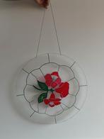 Plastic 'glas in lood' raam/muurhanger met rode bloemen, Ophalen of Verzenden, Gebruikt