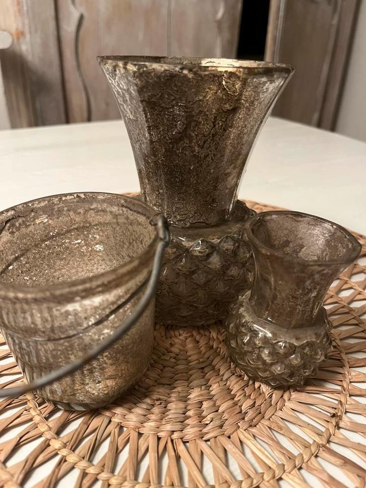 Set van Zilverglas  vaasjes, Huis en Inrichting, Woonaccessoires | Vazen, Gebruikt, Overige kleuren, Minder dan 50 cm, Glas, Ophalen of Verzenden