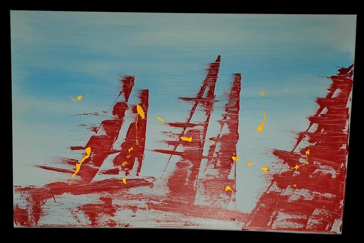 Abstract Acryl Schilderij zeilboot 40x50, Antiek en Kunst, Kunst | Schilderijen | Abstract, Ophalen of Verzenden