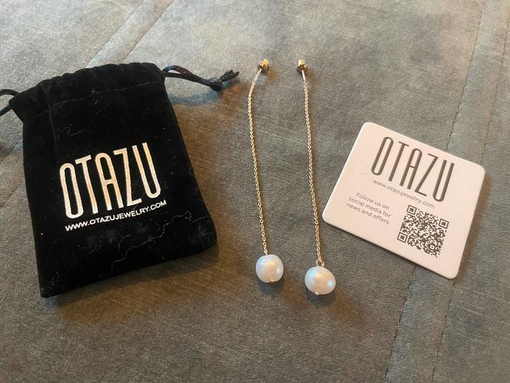 Otazu Gouden Oorbellen met Zoetwaterparel, Sieraden, Tassen en Uiterlijk, Oorbellen, Nieuw, Hangers, Goud, Wit, Ophalen of Verzenden