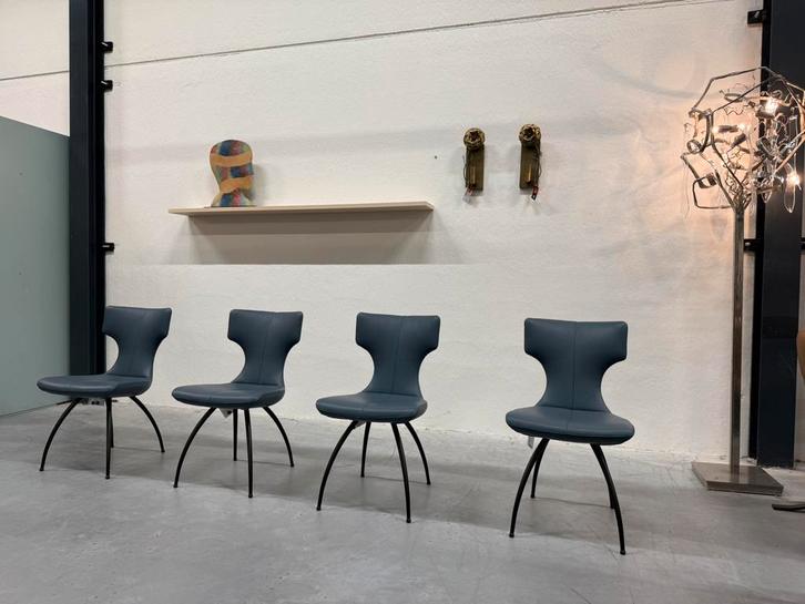 4 Nieuw Leolux Callas Artisan eetkamerstoel Raffino Whale, Huis en Inrichting, Stoelen, Nieuw, Vier, Blauw, Ophalen of Verzenden