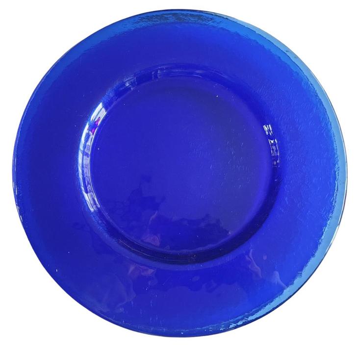 Retro grote kobaltblauwe glazen borden 34 cm 4 stuks 1510, Huis en Inrichting, Keuken | Servies, Gebruikt, Bord(en), Overige stijlen