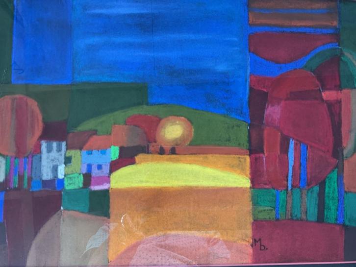 Ton Schulten - Pastel op Karton, Antiek en Kunst, Kunst | Schilderijen | Abstract, Ophalen of Verzenden
