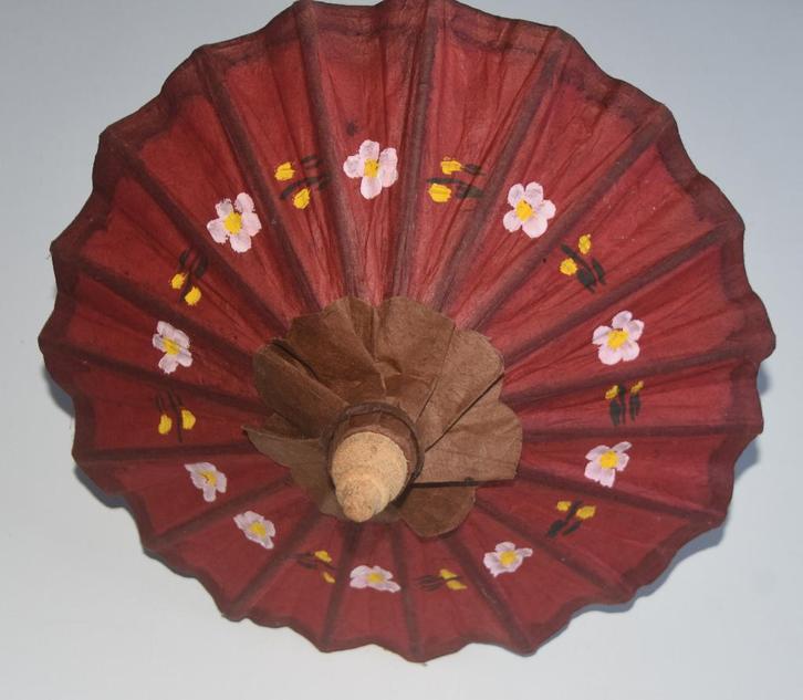 Handgemaakte Parasol Paraplu Birma Myanmar + bloemen, Antiek en Kunst, Curiosa en Brocante, Ophalen of Verzenden