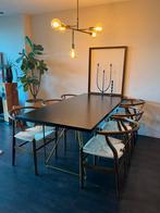 Zwarte eettafel met messing onderstel 200x90cm, Huis en Inrichting, Tafels | Eettafels, 200 cm of meer, Zo goed als nieuw, Rechthoekig