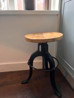 Industriële Kruk met Houten Zitting, Ophalen, In hoogte verstelbaar, Gebruikt, Hout