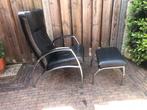 Mooie vintage retro zwart lederen fauteuil stoel chroom, Ophalen, Gebruikt
