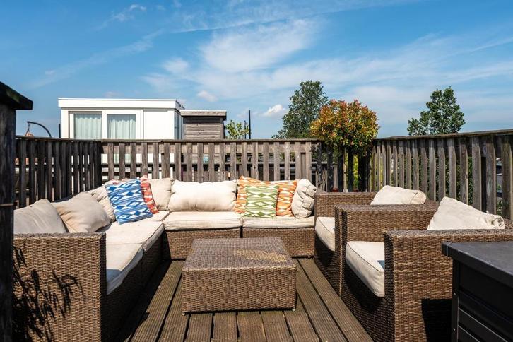 Luxe tuinset, Tuin en Terras, Tuinsets en Loungesets, Gebruikt, Loungeset, Rotan, 7 zitplaatsen, Bank, Bijzettafel, Hocker, Stoel