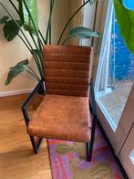 Bruine leren stoel met stalen frame, Huis en Inrichting, Stoelen, Ophalen, Gebruikt, Bruin, Leer