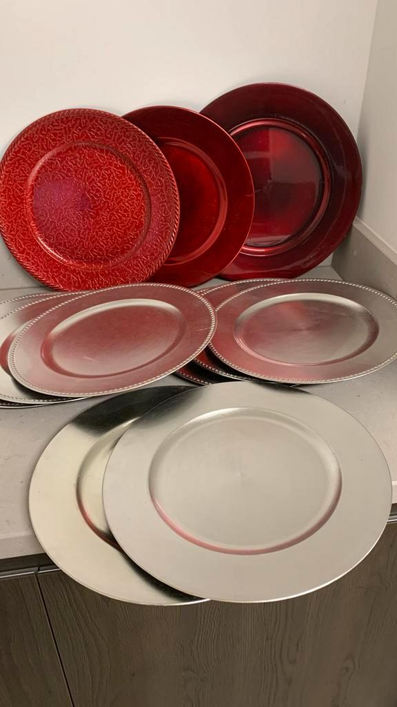 Kerstborden set rood en zilver, Diversen, Kerst, Zo goed als nieuw, Ophalen of Verzenden