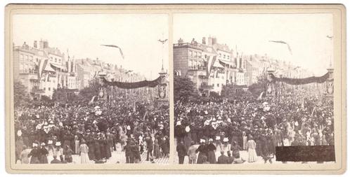 Stereofoto Rotterdam 3 - Koninklijk Bezoek ? Koningin Emma ?, Verzamelen, Foto's en Prenten, Gebruikt, Foto, Overige onderwerpen