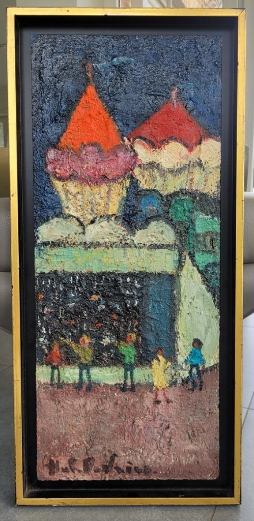 Hubert DE VRIES, de schietkraam, Antiek en Kunst, Kunst | Schilderijen | Klassiek, Ophalen of Verzenden