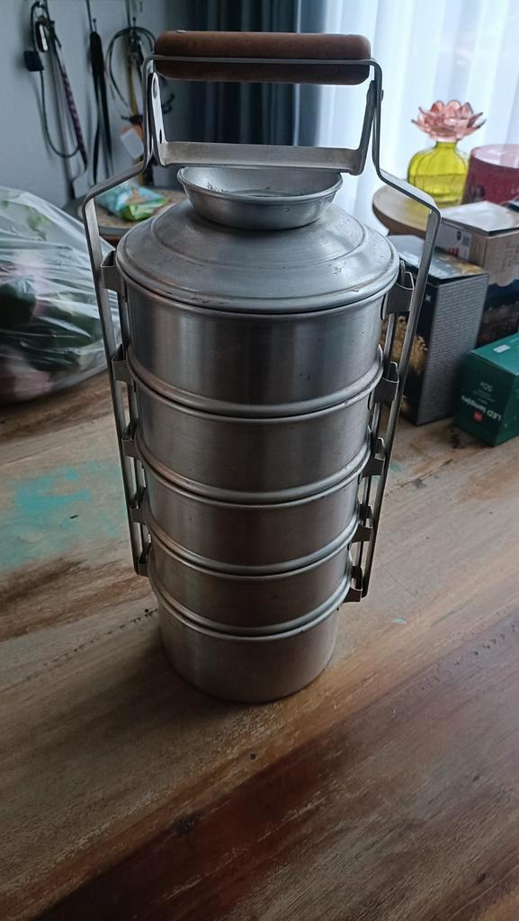 Vintage Picknick Pannetjes / Etensbakjes - 5 stuks, Huis en Inrichting, Woonaccessoires | Vazen, Gebruikt, Overige kleuren, Minder dan 50 cm