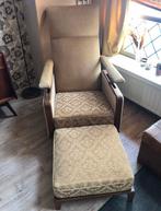Vintage fauteuil en voetenbank geel velours verstelbaar, Huis en Inrichting, Ophalen, Zo goed als nieuw, 75 tot 100 cm, Stof