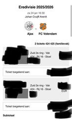 4 kaarten ajax volendam beschikbaar zie beschrijving, Tickets en Kaartjes, Drie personen of meer