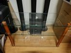 Mooie glazen tv-tafel met kersenhout, Huis en Inrichting, Kasten | Televisiemeubels, Ophalen, Gebruikt, 50 tot 100 cm, Minder dan 100 cm
