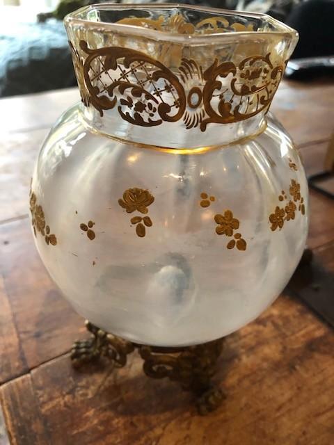 Oud Victoriaans rozen vaasje met bladgoud Art Nouveau stijl, Antiek en Kunst, Antiek | Glas en Kristal, Ophalen of Verzenden