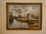 Schilderij: Huis aan het water, Antiek en Kunst, Kunst | Schilderijen | Klassiek, Ophalen of Verzenden