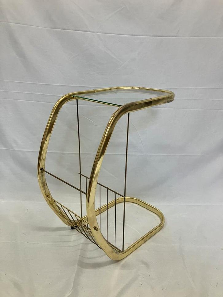 Vintage glazen en messing bijzettafel, Duitsland 1990, Huis en Inrichting, Woonaccessoires | Krantenbakken en Lectuurbakken, Gebruikt