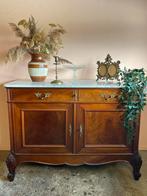 Vintage Franse houten commode met wit marmeren blad, Huis en Inrichting, Ophalen, Gebruikt