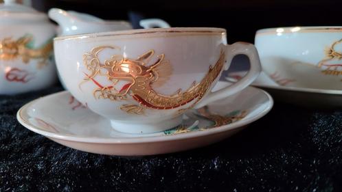Japans porselein Theeserviesje Gouden Draak 1950, Antiek en Kunst, Antiek | Porselein, Ophalen of Verzenden