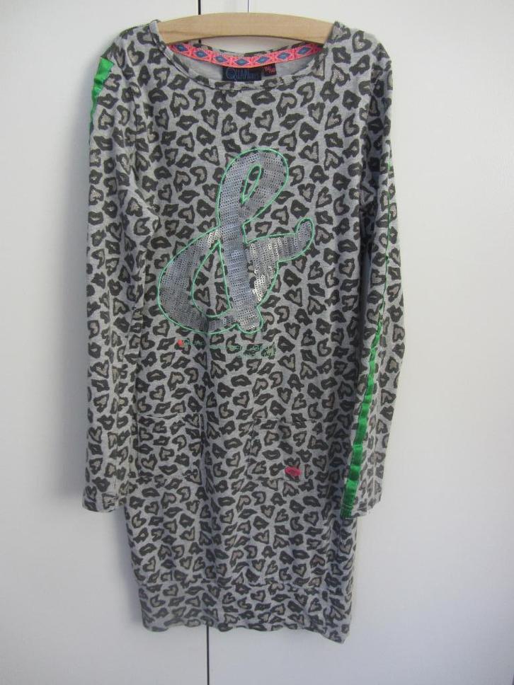 Grijs/groene jurk Quapi maat 134, Kinderen en Baby's, Kinderkleding | Maat 134, Zo goed als nieuw, Meisje, Jurk of Rok, Ophalen of Verzenden