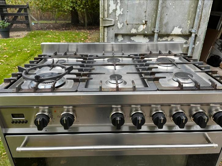 Gaskookplaat met oven, Witgoed en Apparatuur, Fornuizen, Zo goed als nieuw, Vrijstaand, Gas, 5 kookzones of meer, 90 tot 95 cm