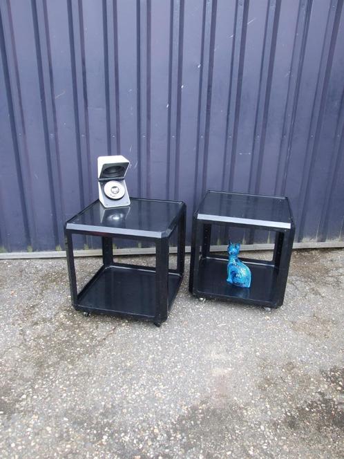 2 x space age Alberto Rosselli design trolly voor Kartell, Huis en Inrichting, Tafels | Bijzettafels, Gebruikt, Vierkant, 45 tot 60 cm